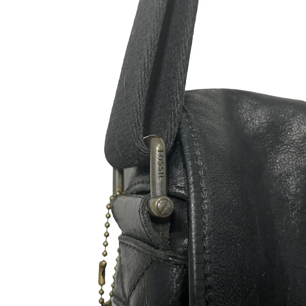Fossil Messenger Bag Briefcase Attache Case Black Unisex ( Men's) Estate Retro